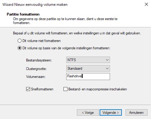 Nu kun je de usb-stick opnieuw formatteren.