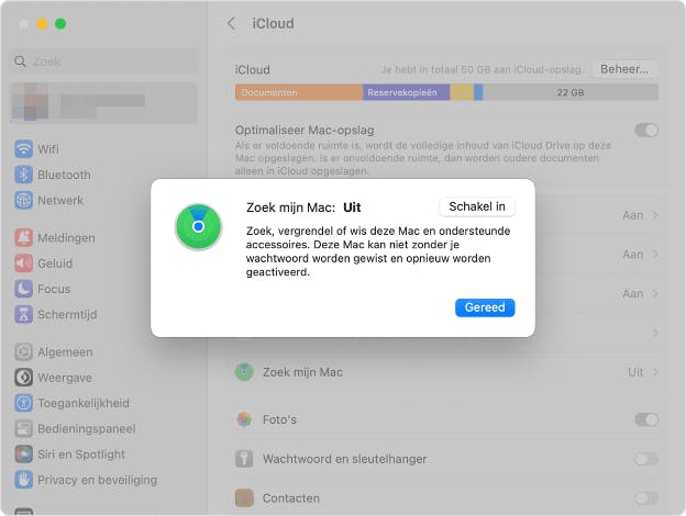 Je moet de functie Zoek mijn Mac natuurlijk wel eerst even inschakelen.