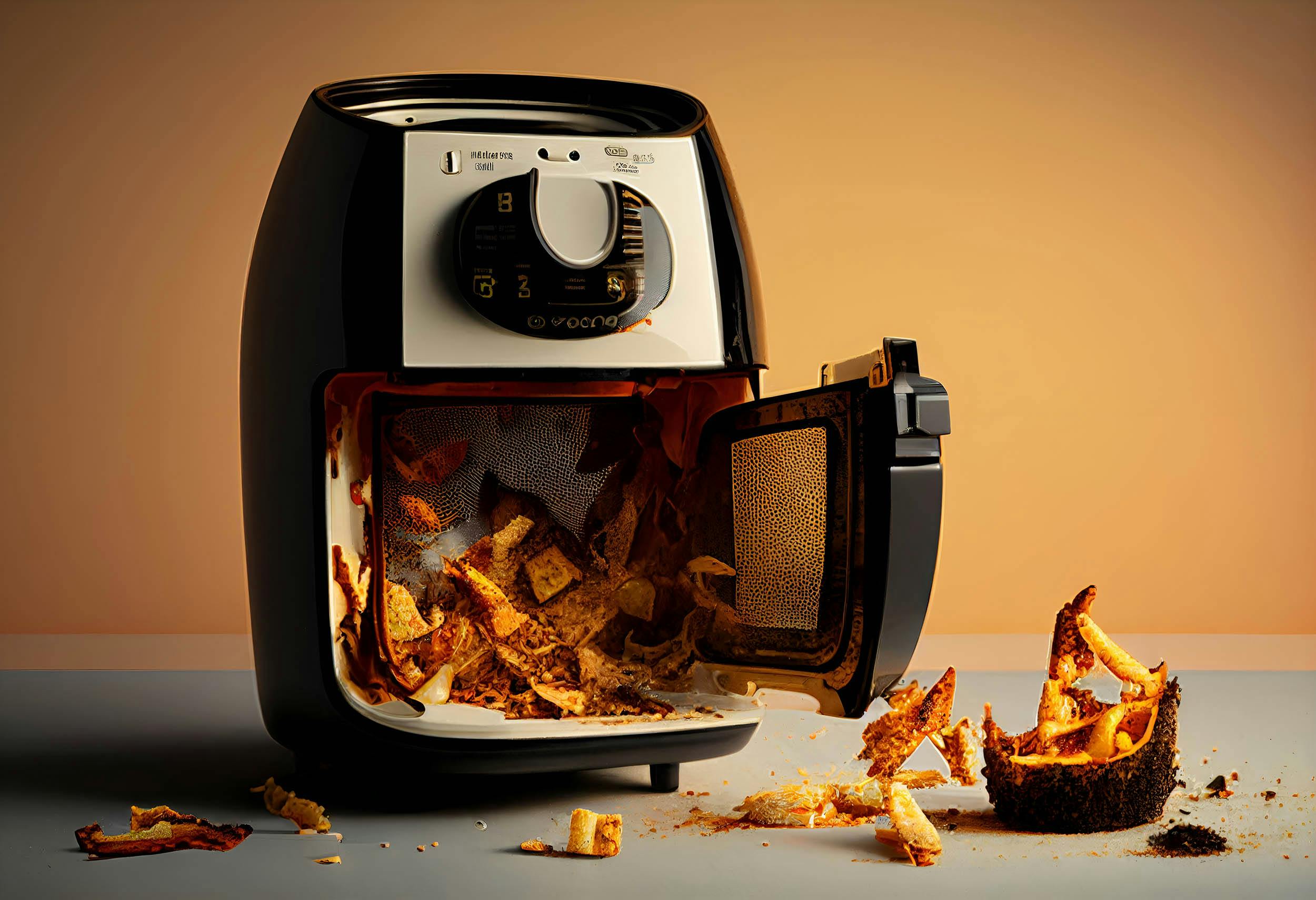 Airfryer vol met vet en voedselresten