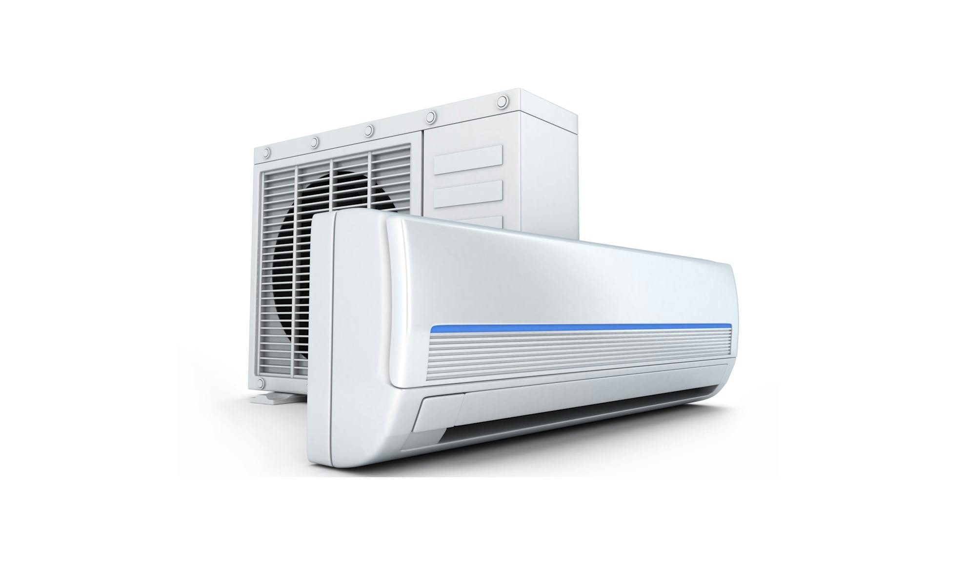 Twee airco's tegen een witte achtergrond