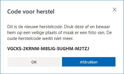 Bij Microsoft kun je slechts één herstelcode tegelijk activeren.