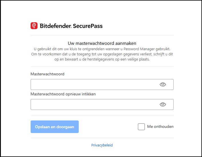 Voor BitDefender SecurePass heb je een hoofdwachtwoord nodig, en alleen die hoef je te onthouden.