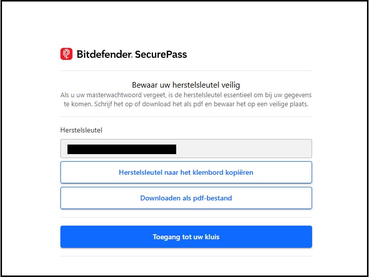 Met een herstelsleutel zorg je dat je altijd toegang kunt krijgen tot je wachtwoordkluis.