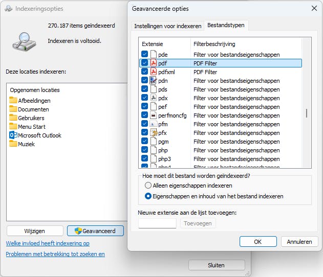 Met het juiste filter kun je ook vanuit de Verkenner naar tags binnen pdf-documenten zoeken.